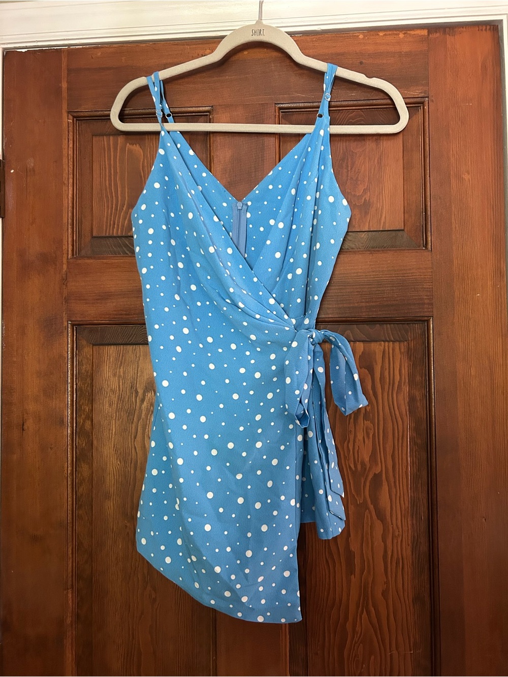 Style Rack Blue Polka Dot Mini Wrap Dress